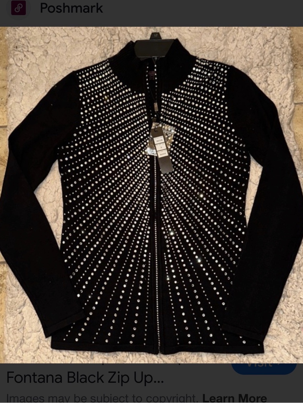 Fontana Black Rhinestone Zip Bomber Jacket